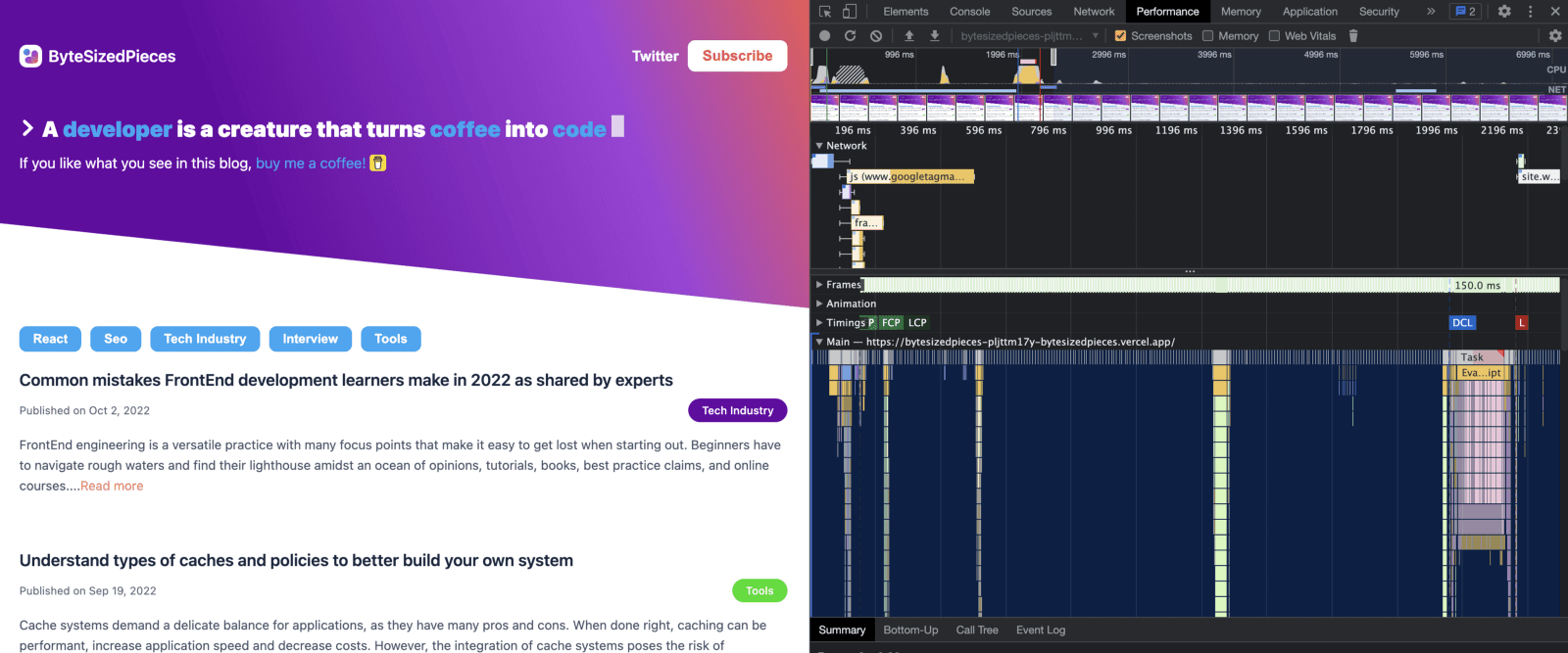 ByteSizedPieces performance recording results