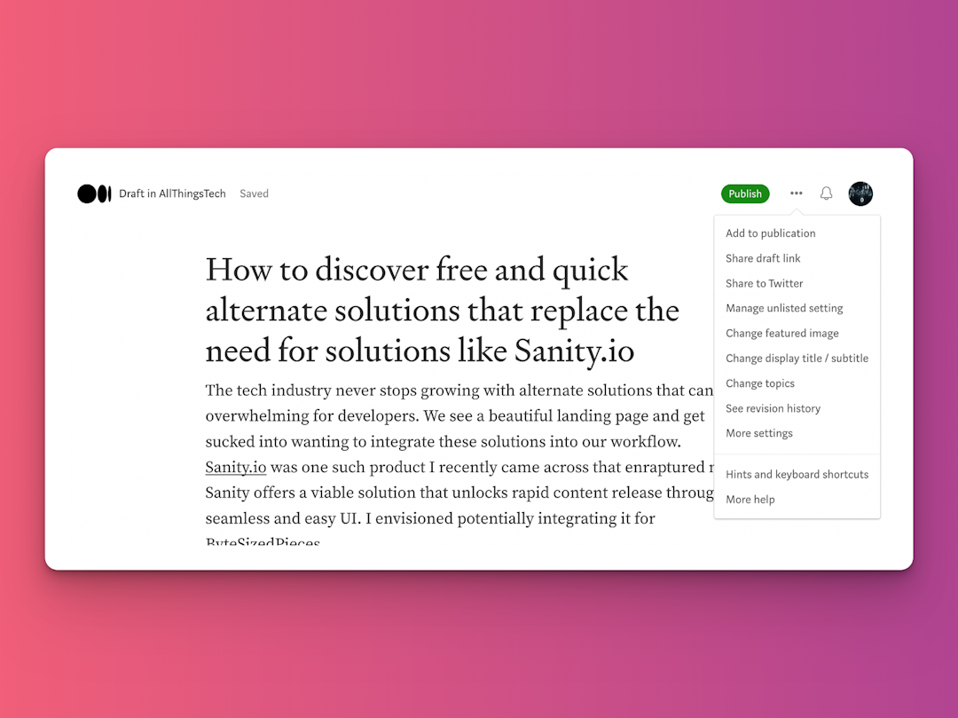 Share the draft link in the dropdown of the unpublished article on medium